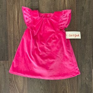 🆕 Cat & Jack Hot Pink Velour Flutter Dress